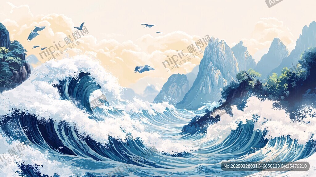 海浪翻涌間的山海飛鳥景