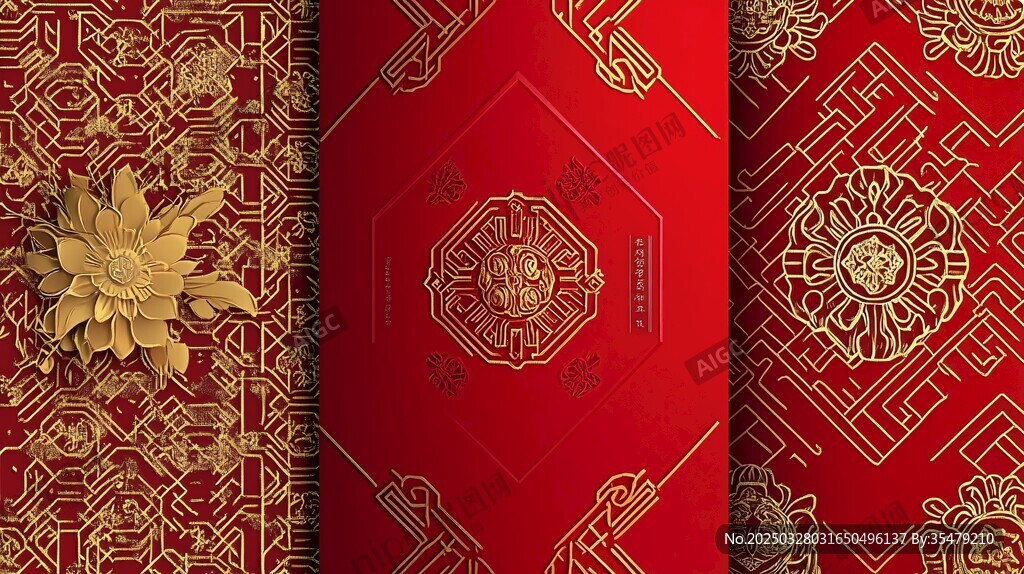 中式紅金傳統(tǒng)花紋圖案