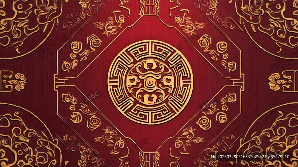 中式古典紅金花紋背景圖
