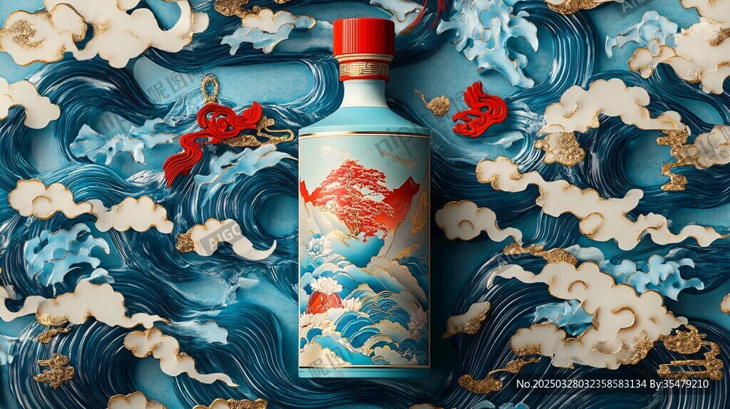 國風(fēng)酒瓶置身海浪祥云間