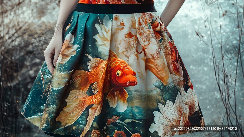 金魚(yú)花卉印花裙展示