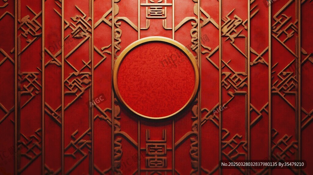 中式紅金花紋背景裝飾圖