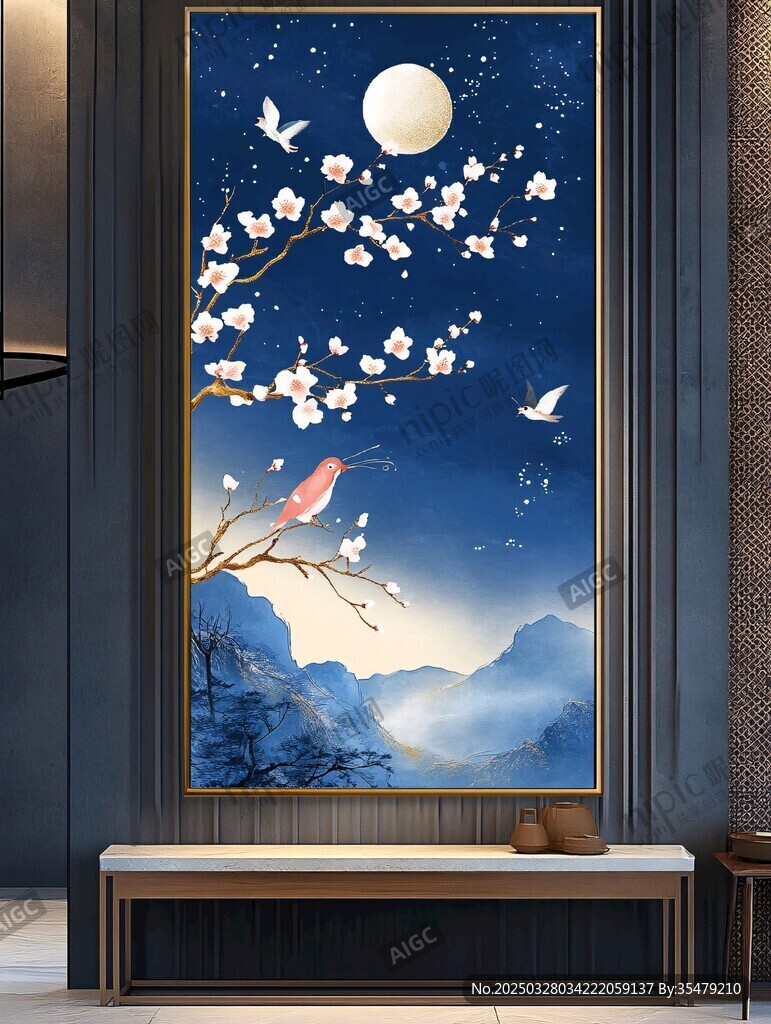 月夜花鳥圖 詩意山水情