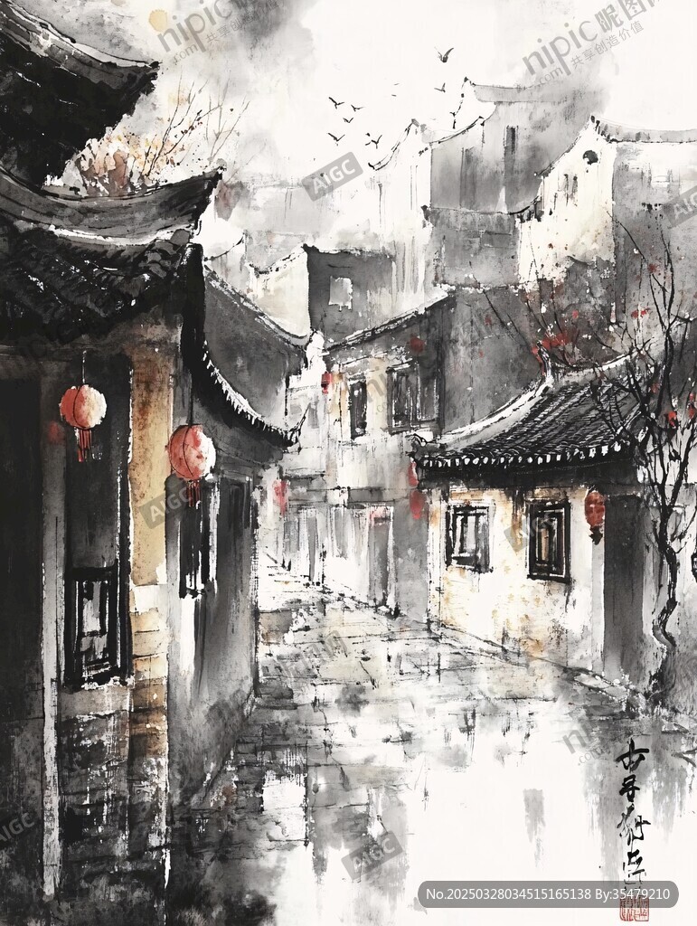 水墨江南小巷詩意景象