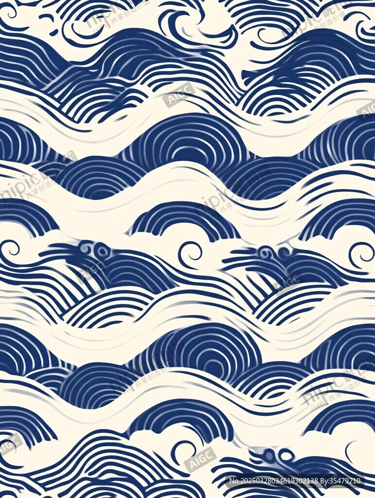藍(lán)白海浪紋中式傳統(tǒng)圖案