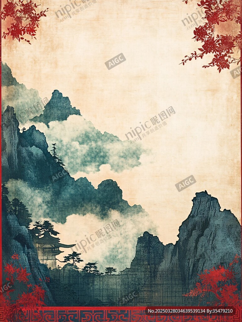 古風山水中式意境背景圖