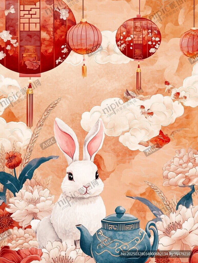 玉兔賀歲 中式新春圖景