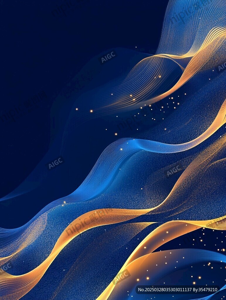 藍色金色流動線條背景圖