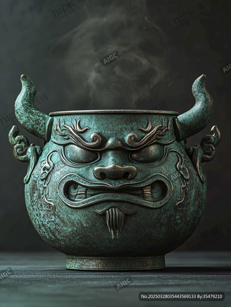 青銅獸面紋香爐古韻十足