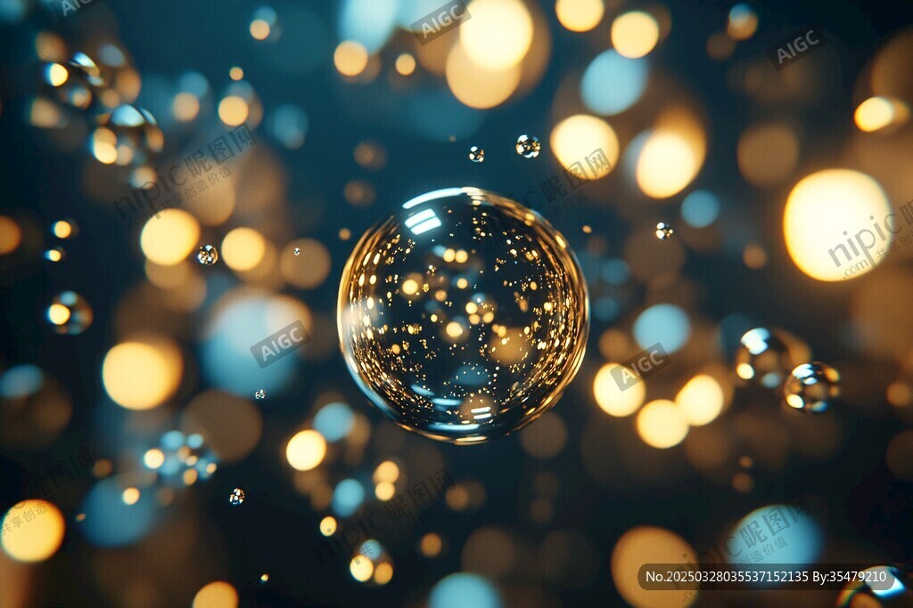 夢幻金色懸浮球體光影世界