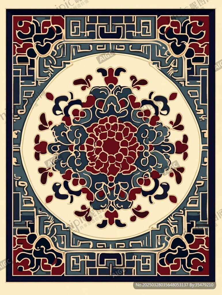 中式傳統花卉幾何紋圖案