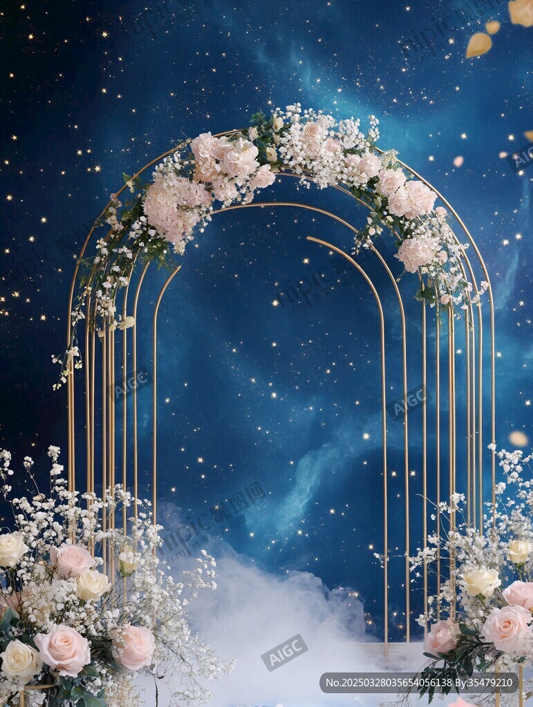 夢幻星空下的花卉拱門