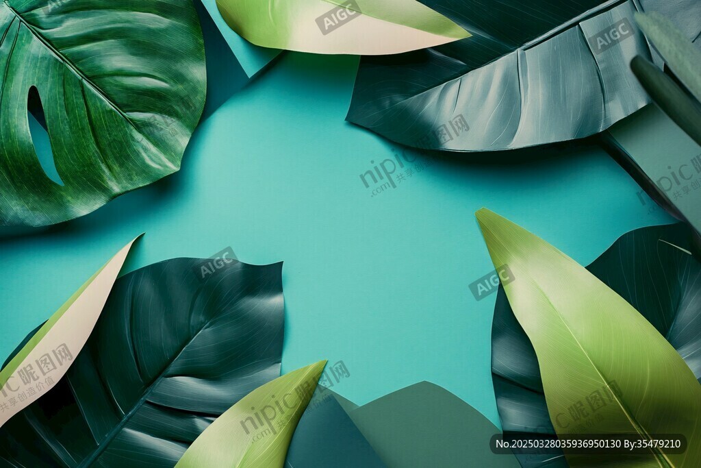 翠綠葉片環(huán)繞的清新背景
