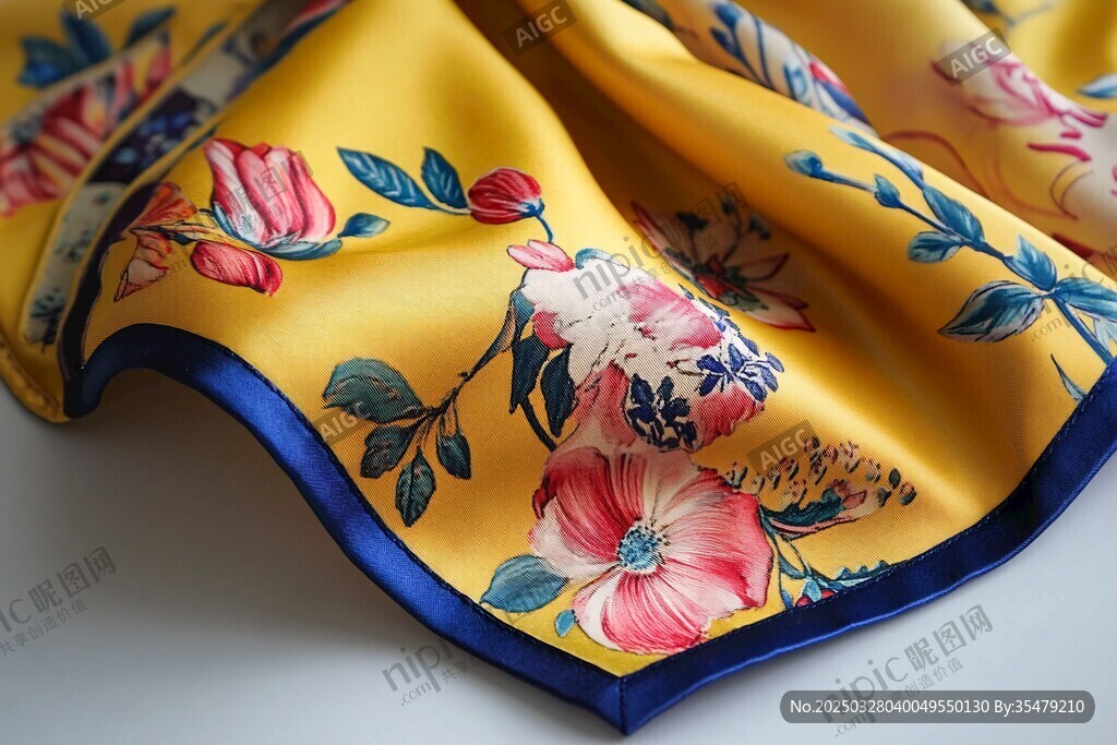 黃色花卉圖案精美絲綢