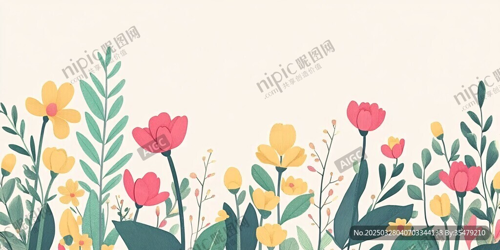 春日花卉邊框插畫