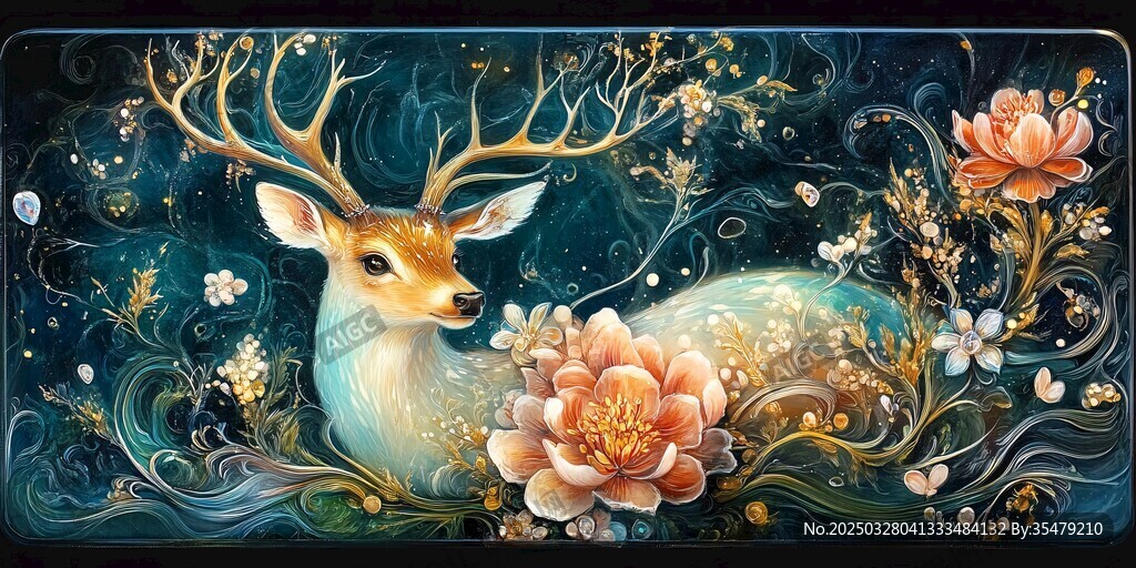 夢幻靈鹿伴繁花與星辰