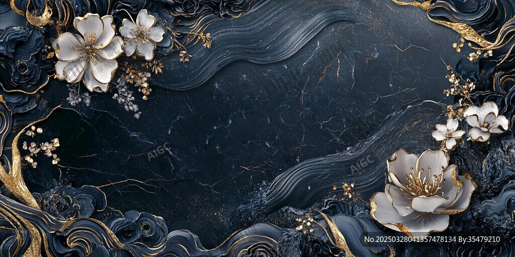 黑金浮雕花卉背景圖