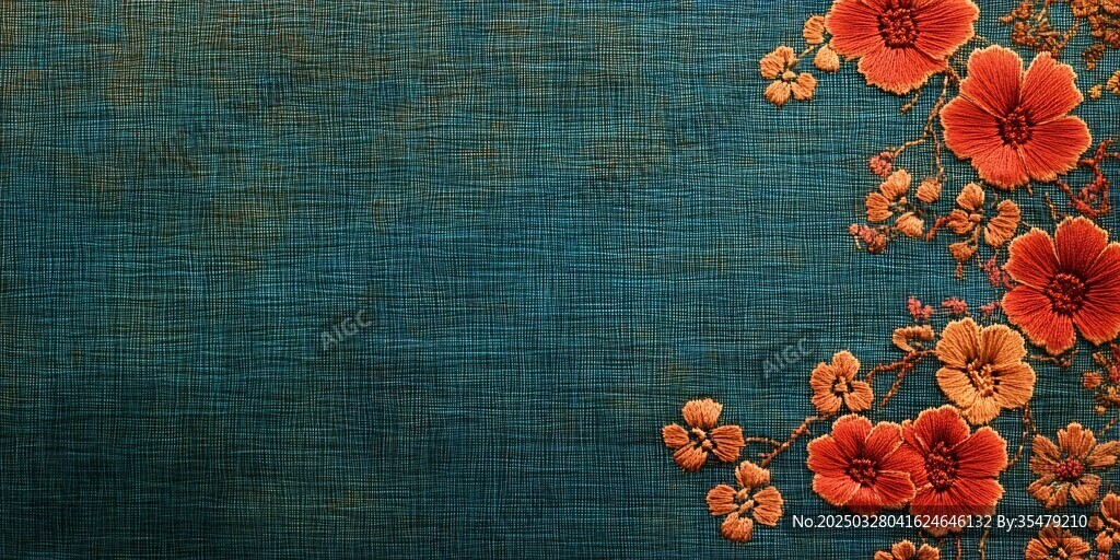 青底繁花中式背景圖