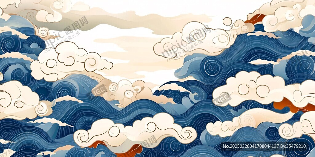 中式海浪祥云背景圖