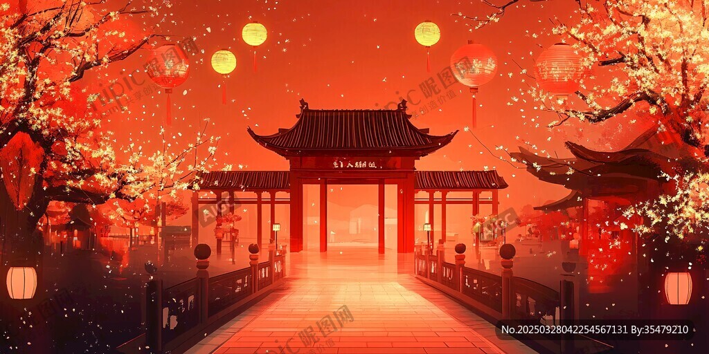 古風(fēng)夜景下的中式浪漫意境