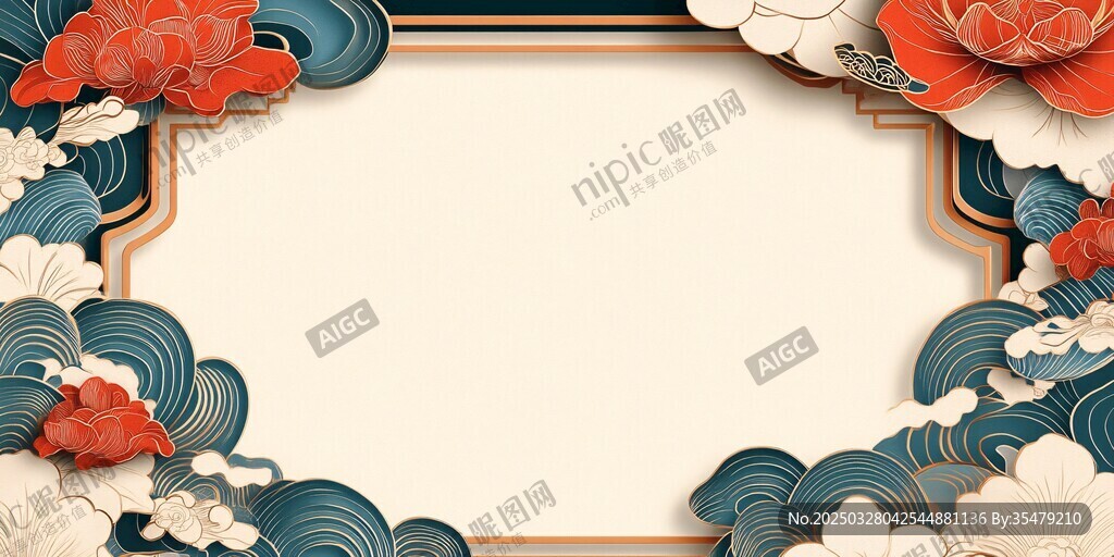 中式花鳥(niǎo)邊框背景圖