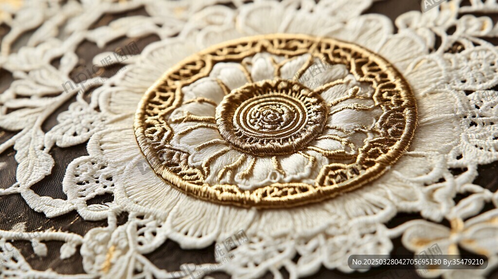 精美金色刺繡與蕾絲裝飾