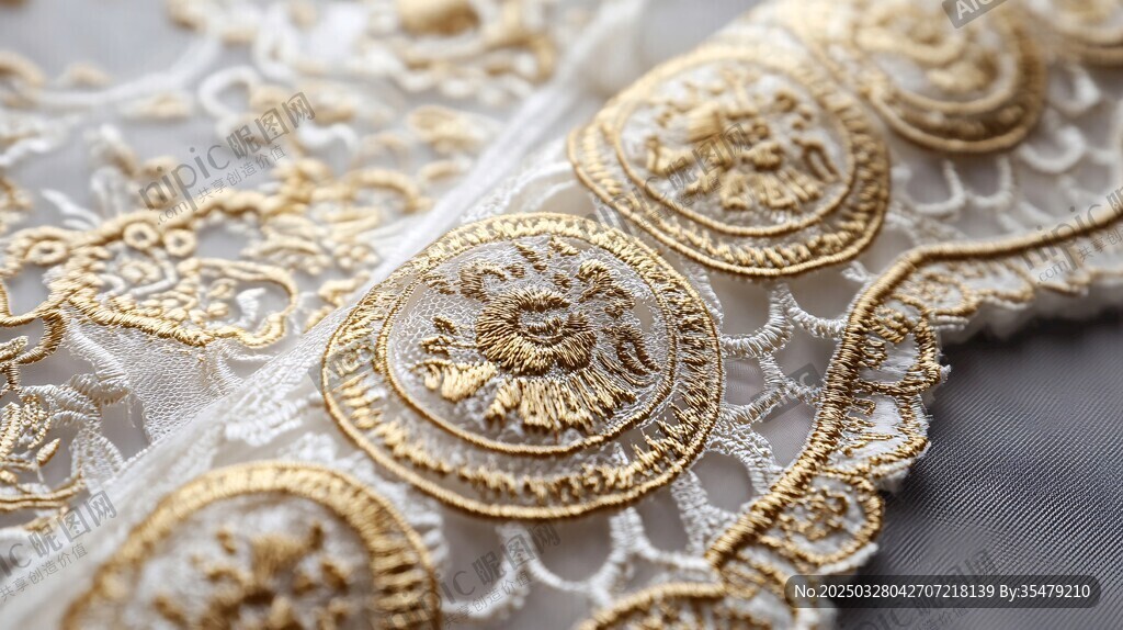 精美金色刺繡蕾絲布料