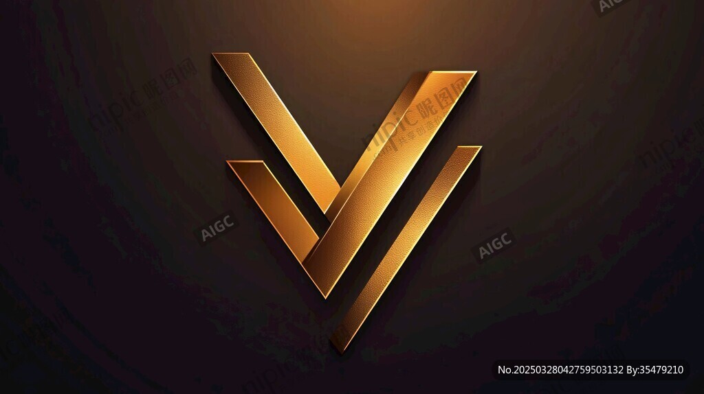 金色立體V字標志設計