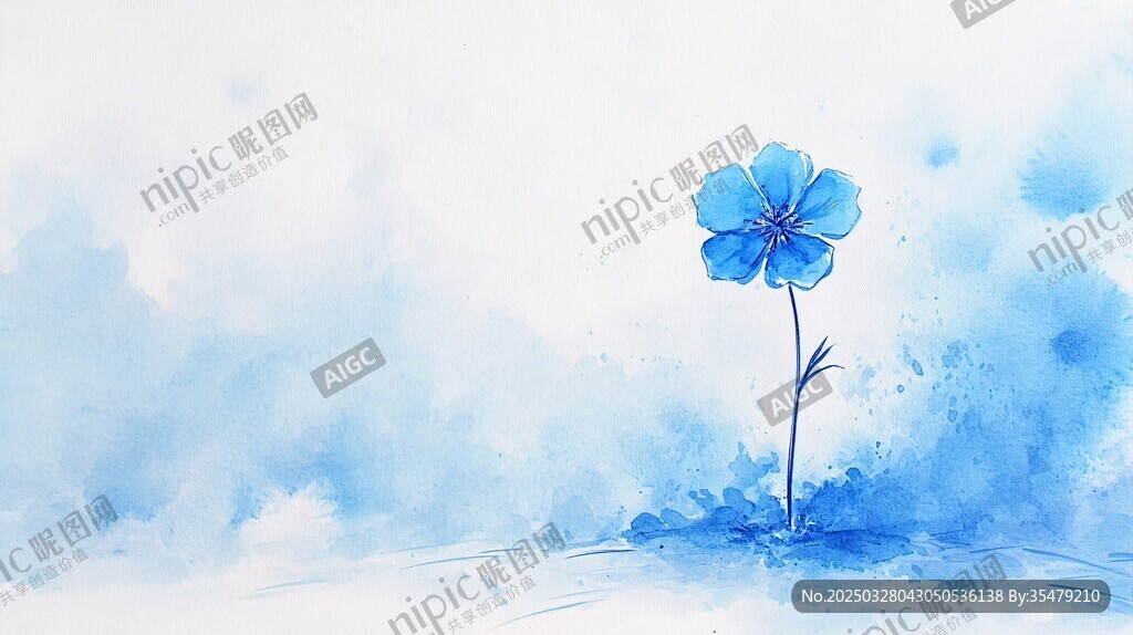 藍(lán)花綻于夢(mèng)幻水彩背景
