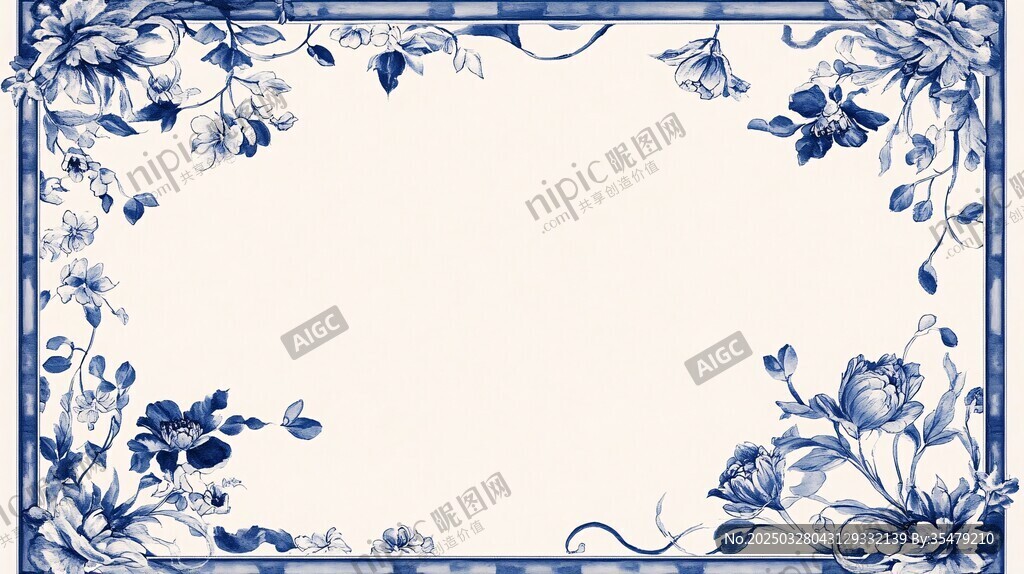 中式青花瓷花紋邊框圖案