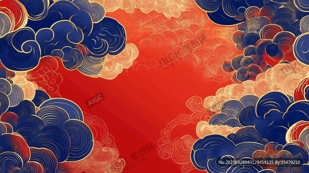 中式祥云紅底背景圖案