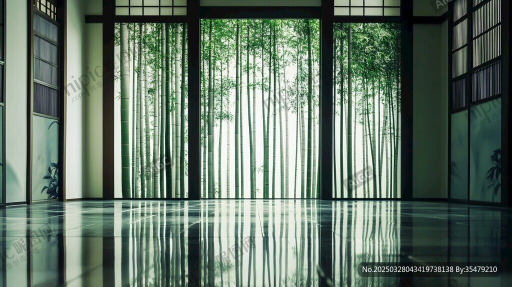 室內望竹林的靜謐空間