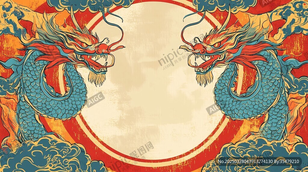 雙龍騰云中式復(fù)古背景圖