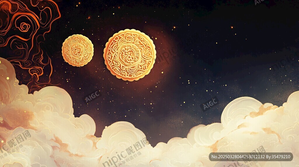 夢(mèng)幻云中雙月中秋美景