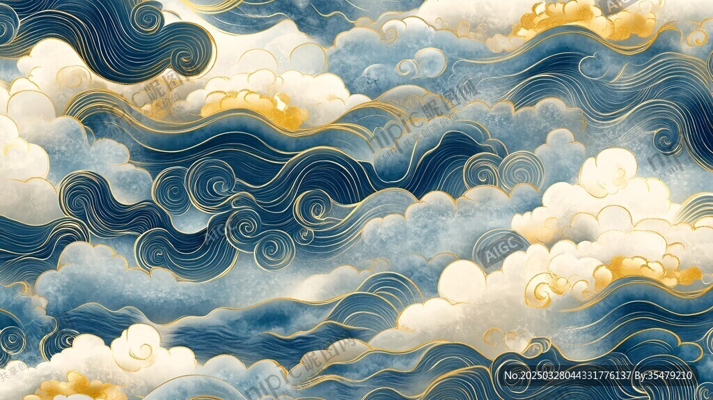 中式海浪云紋古典圖案