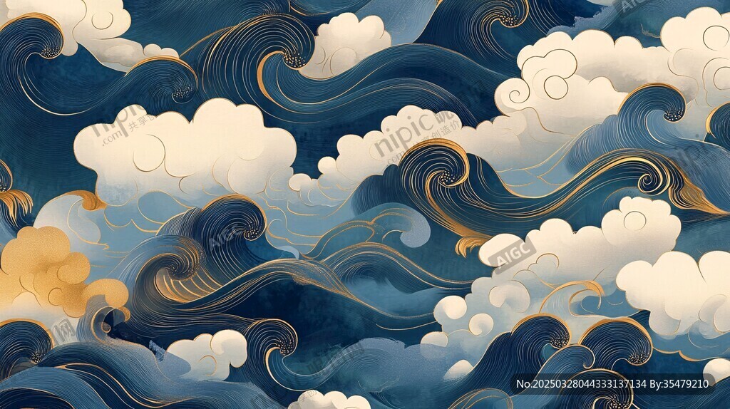 中式云海波浪國(guó)風(fēng)插畫(huà)