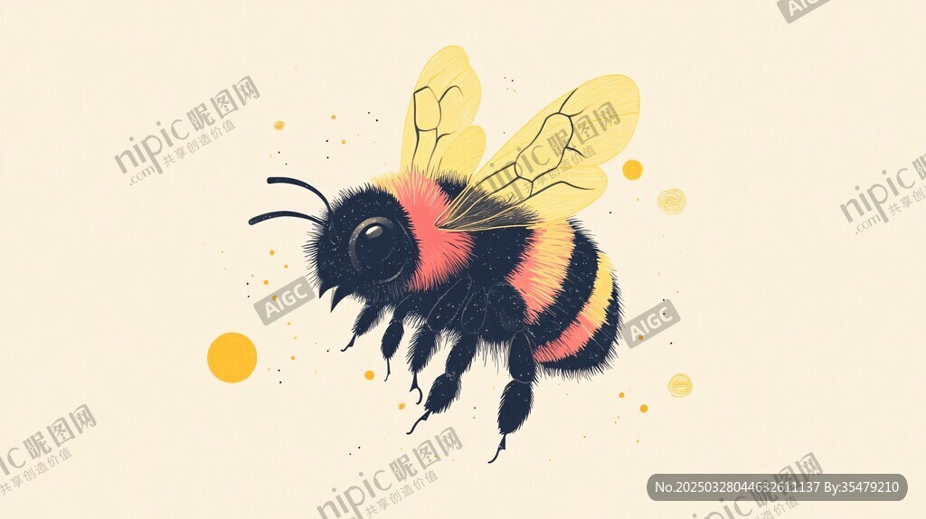 可愛插畫風大黃蜂飛舞