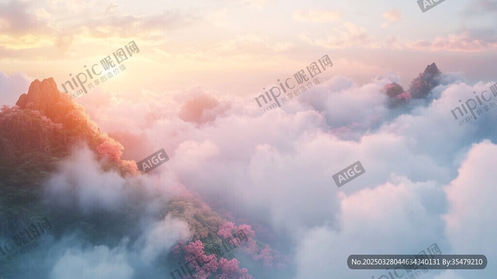 云海間日出的夢幻山景