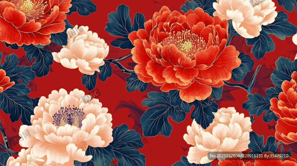 中式牡丹花卉圖案背景