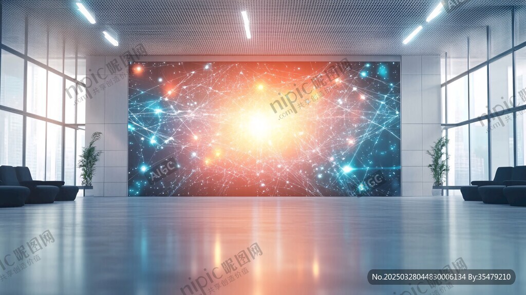 科技風大廳的璀璨星空壁畫