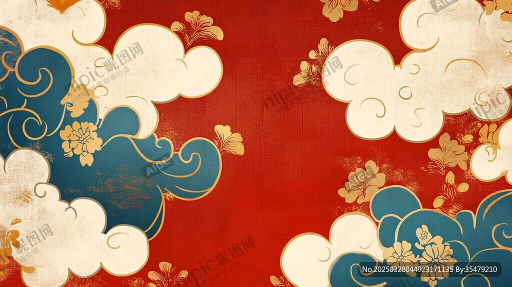 中式祥云花卉喜慶背景圖