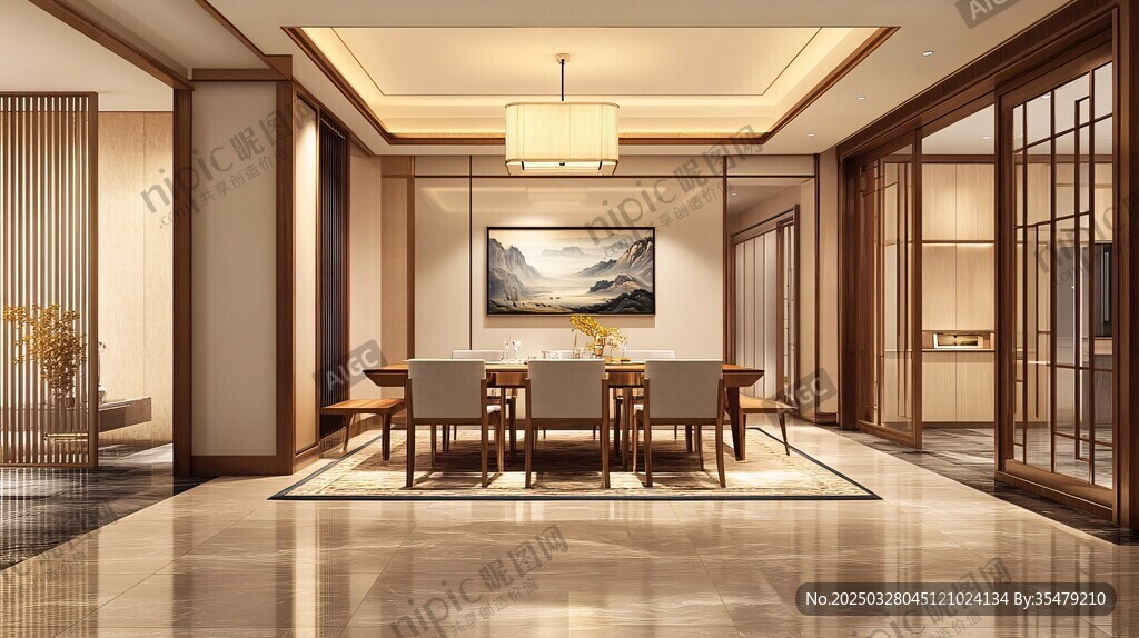 中式典雅餐廳室內設計場景