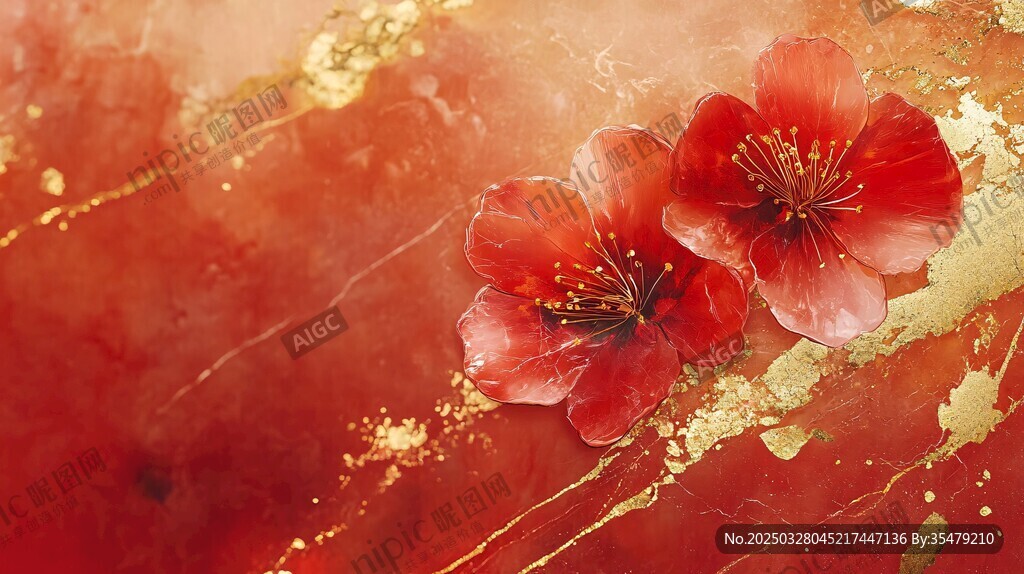 紅金背景上的嬌艷雙花