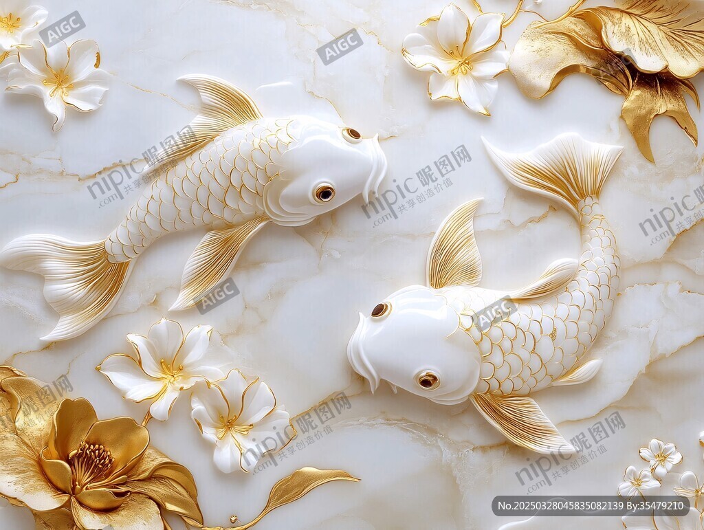 金玉錦鯉花卉浮雕圖案