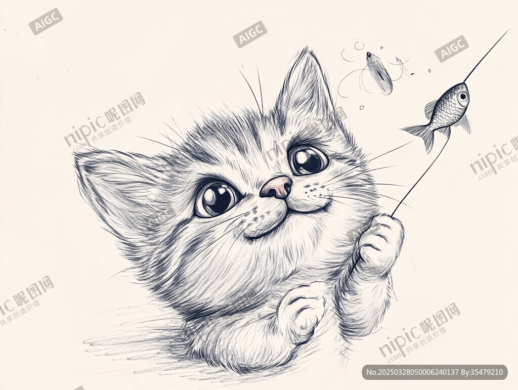 小貓逗魚圖