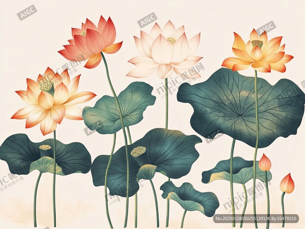 中式水墨風(fēng)荷花綻放圖