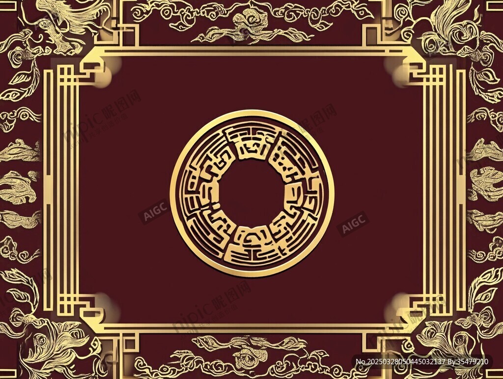 中式古典金紋邊框裝飾圖
