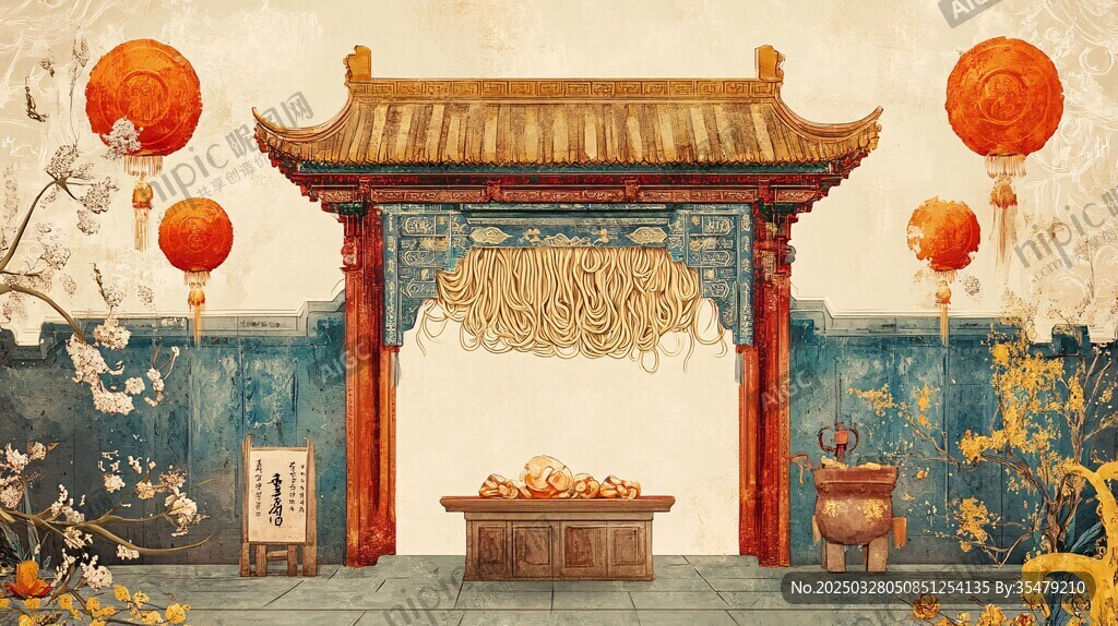 中式庭院中秋喜慶場景