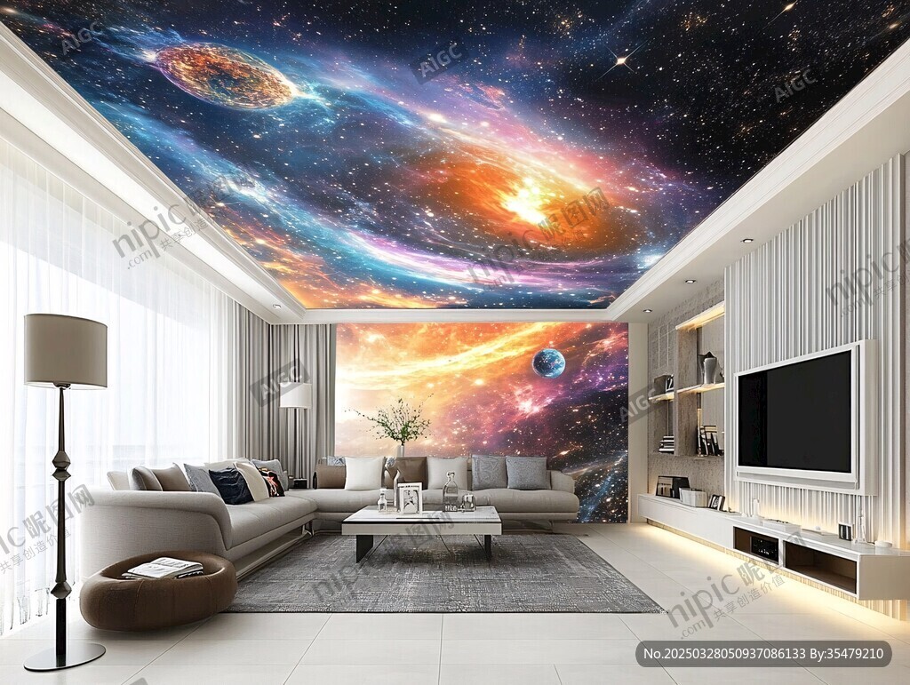 夢幻星空客廳天花板壁畫
