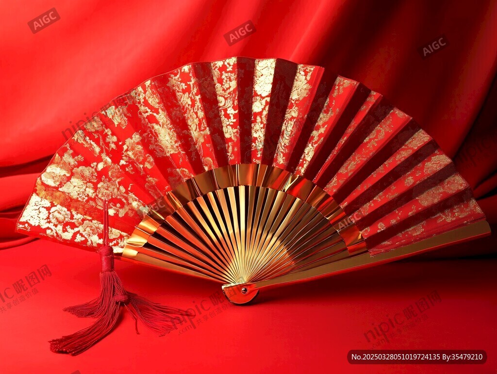 古典紅金折扇 盡顯東方韻味